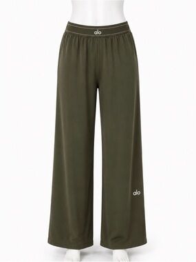 Olive Green Wide-Leg Athletic Lounge Pants